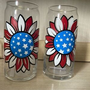 Red,white and blue sunflower tall glass cup